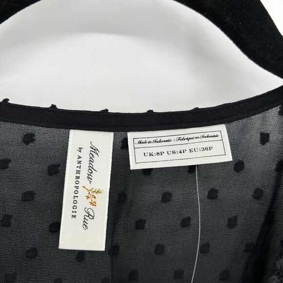 NWT ANTHROPOLOGIE Meadow Rue Black Minetta Crochet Sheer Tiered Dress 4 Petite - Picture 12 of 13